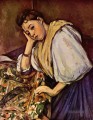 Junges italienisches Mädchen das auf ihrem Ellbogen Paul Cezanne stillsteht